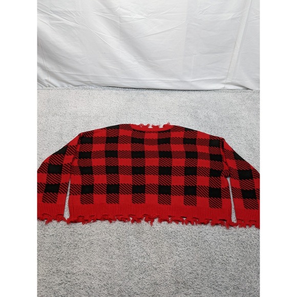 No Boundaries Plaid Cropped Red Black Grunge Punk Y2K Whimsigoth Womens Large - Picture 11 of 15
